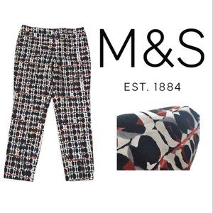 M&S size 14 long super slim black mix tribal animal print cotton blend pants